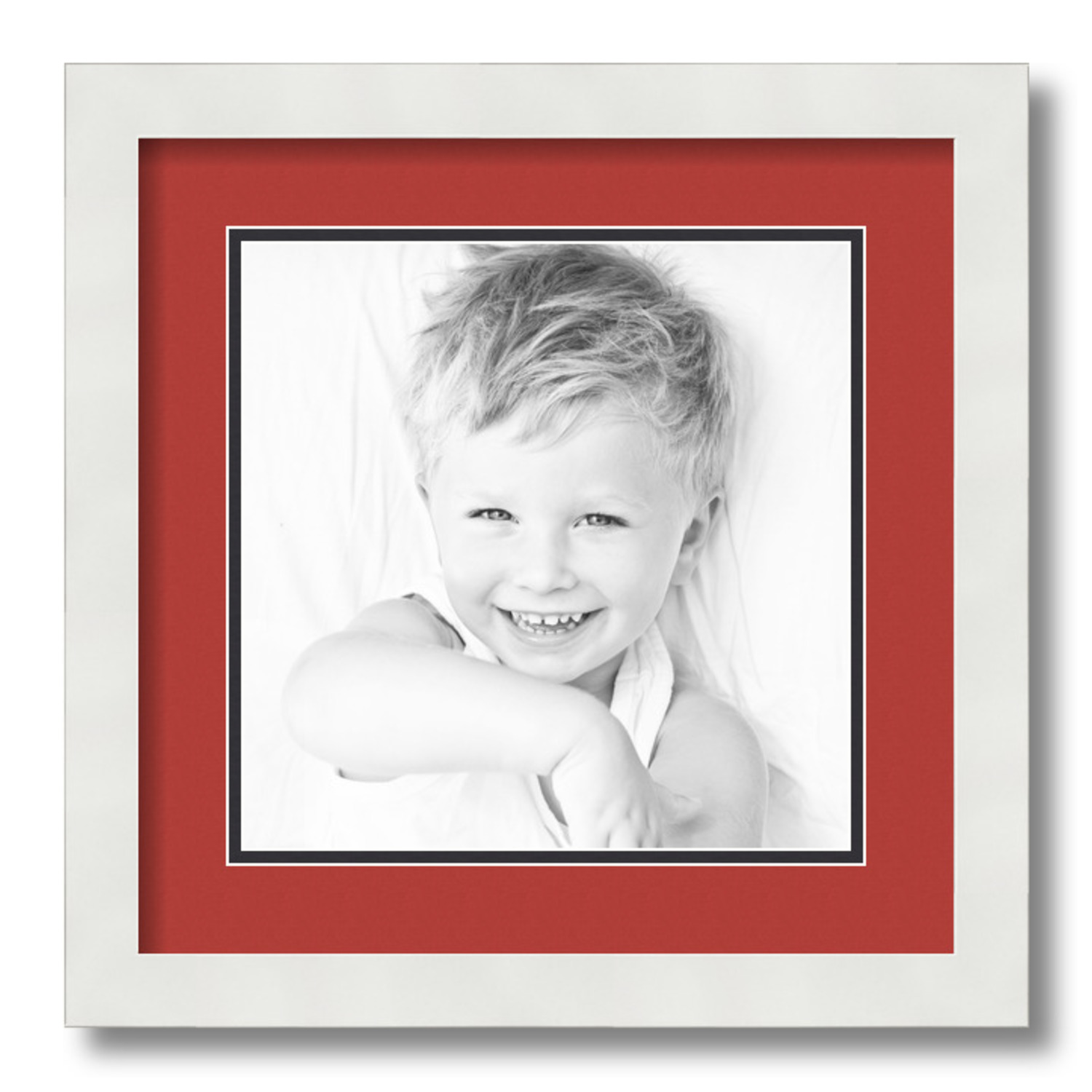 "ArtToFrames 14x14 Matted Picture Frame with 10x10 Inch Double Mat Opening Framed in 1.25" Satin White Frame and 2" Deep Red and Black Mats"