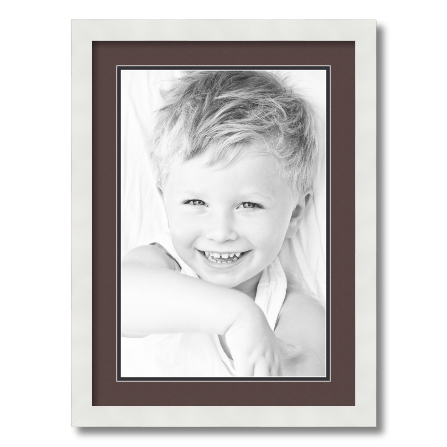 ArtToFrames 16x22 Matted Picture Frame with 12x18 Inch Double Mat Opening Framed in 1.25 Satin White Frame and 2 Peat and Black Mats. by ArtToFrames