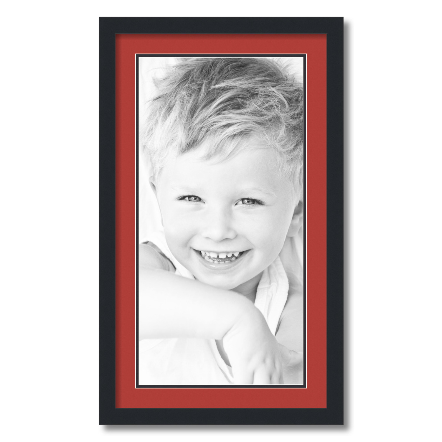 ArtToFrames 16x28 Matted Picture Frame with 12x24 Inch Double Mat Opening Framed in 1.25 Satin Black and 2 Deep Red and Black Mats
