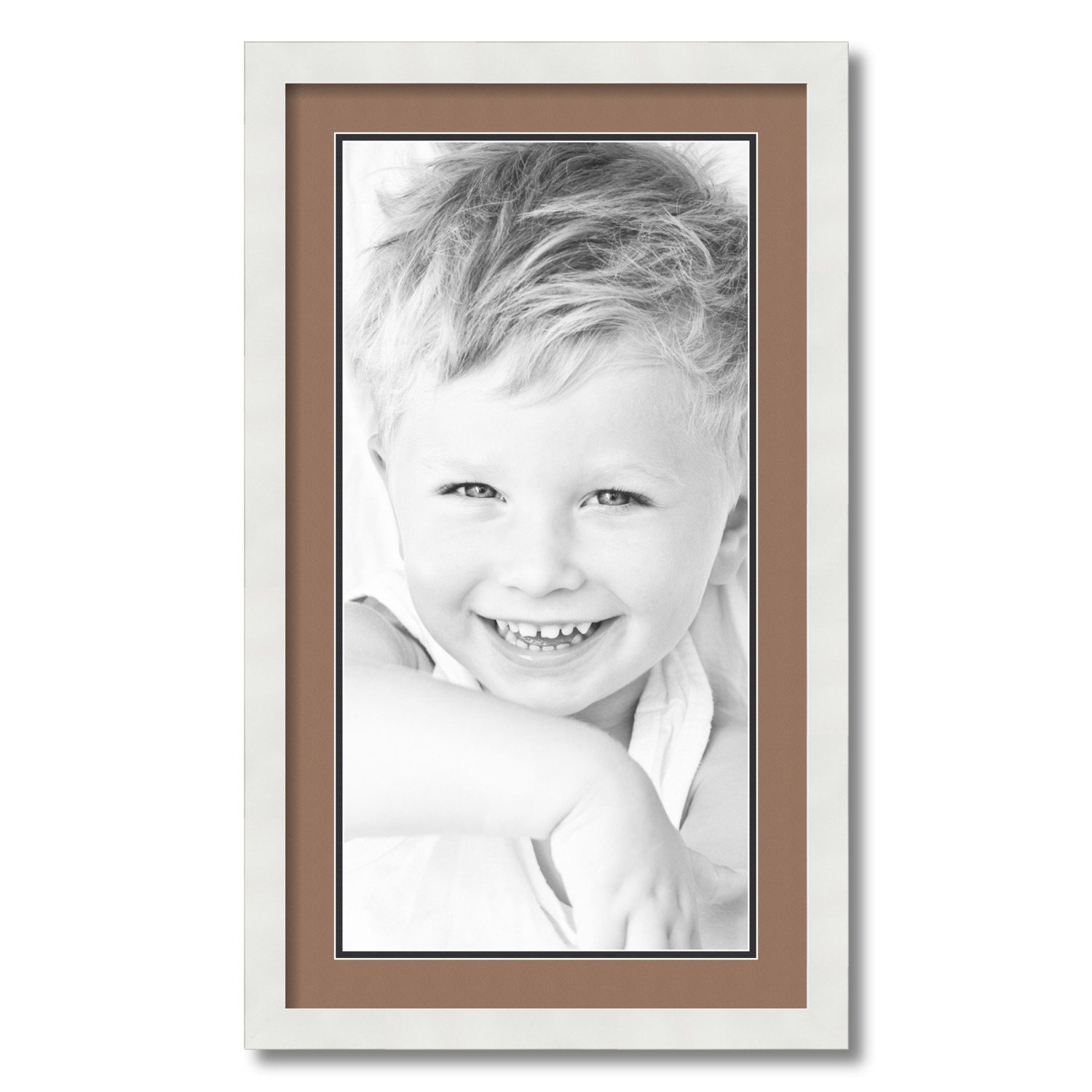 ArtToFrames 16x28 Matted Picture Frame with 12x24 Inch Double Mat Opening Framed in 1.25 Satin White Frame and 2 Sandpiper and Black Mats. by
