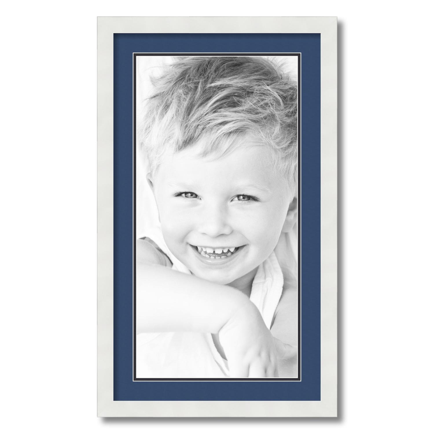 ArtToFrames 16x28 Matted Picture Frame with 12x24 Inch Double Mat Opening Framed in 1.25 Satin White Frame and 2 Delft Blue and Black Mats. by