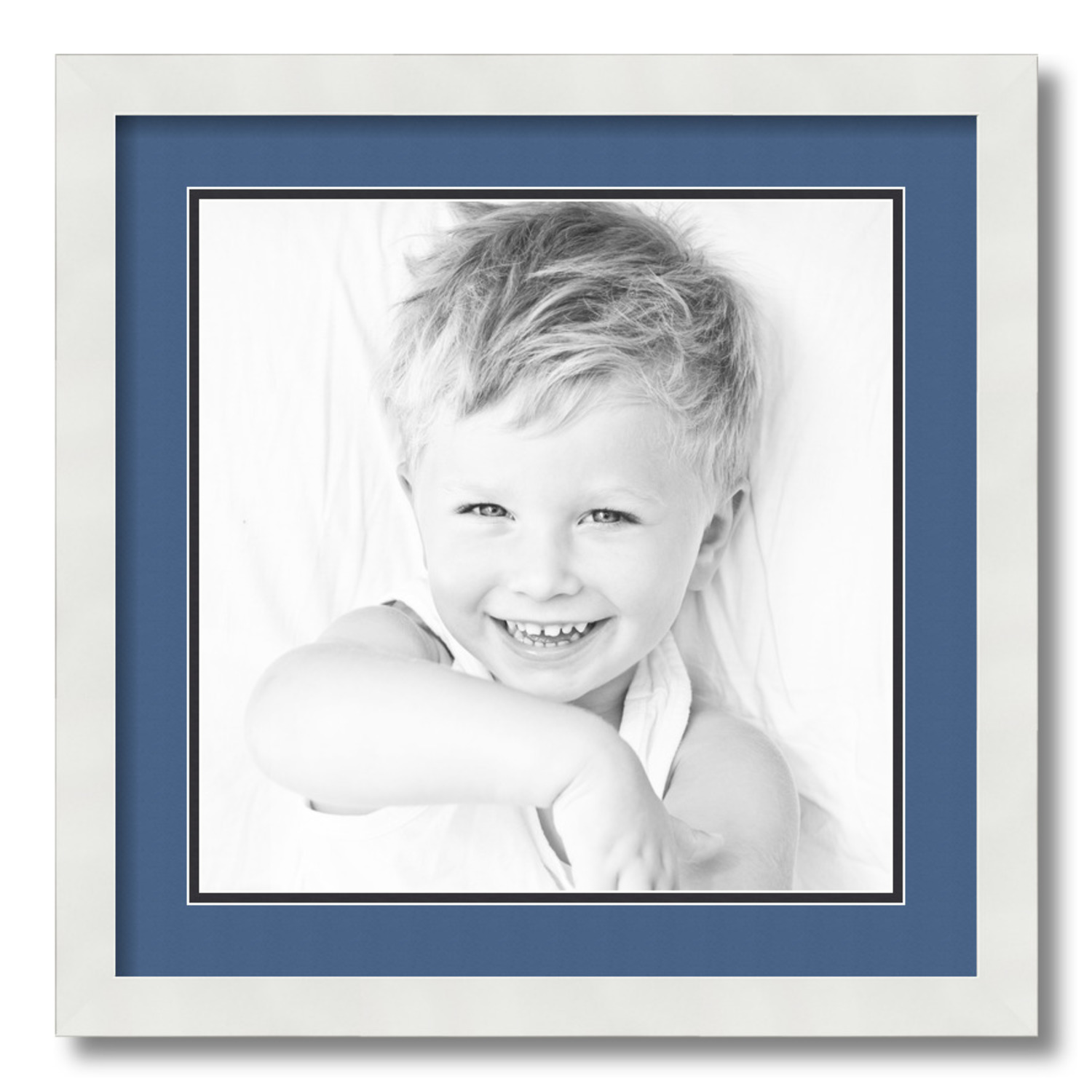 ArtToFrames 18x18 Matted Picture Frame with 14x14 Inch Double Mat Opening Framed in 1.25 Satin White Frame and 2 Royal and Black Mats. by