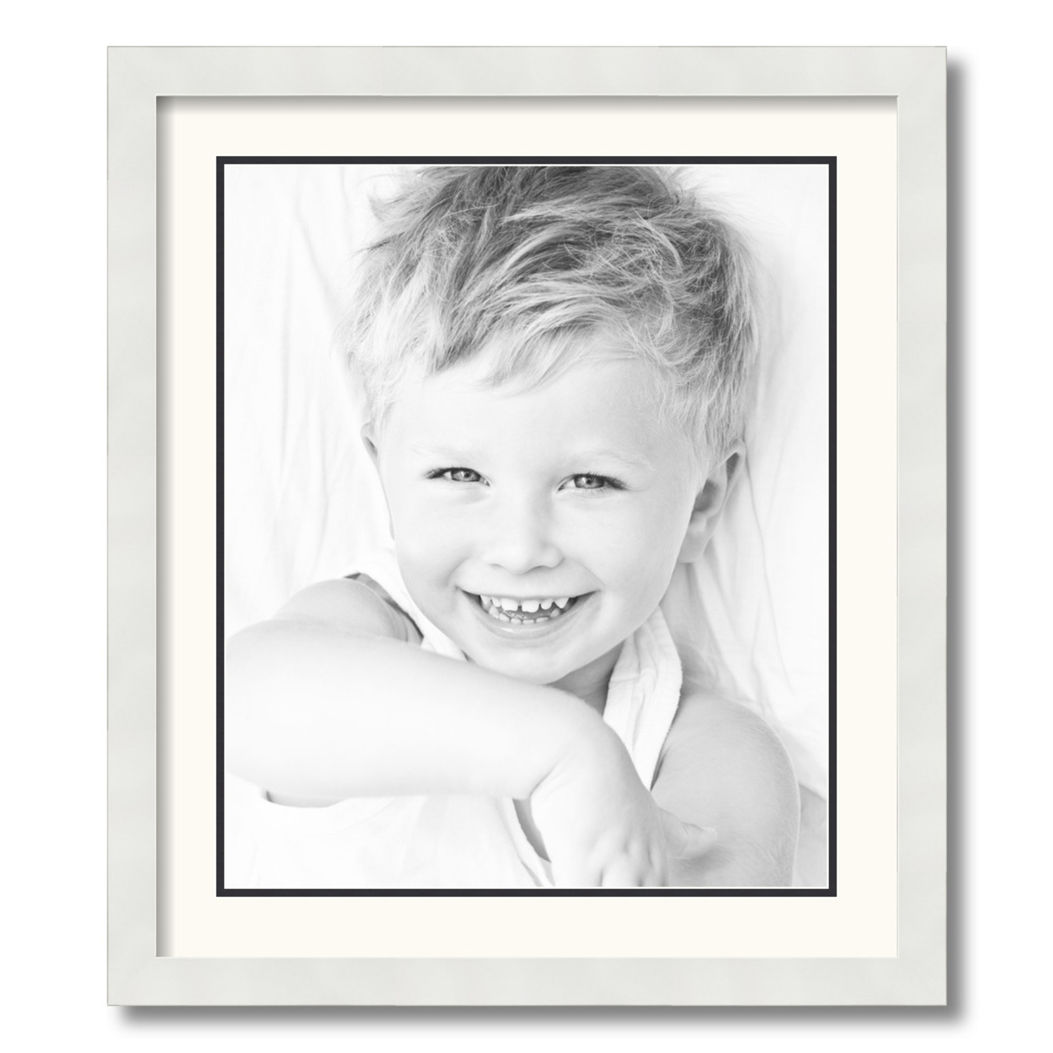 ArtToFrames 19x22 Matted Picture Frame with 15x18 Inch Double Mat Opening Framed in 1.25 Satin White Frame and 2 White and Black Mats. by