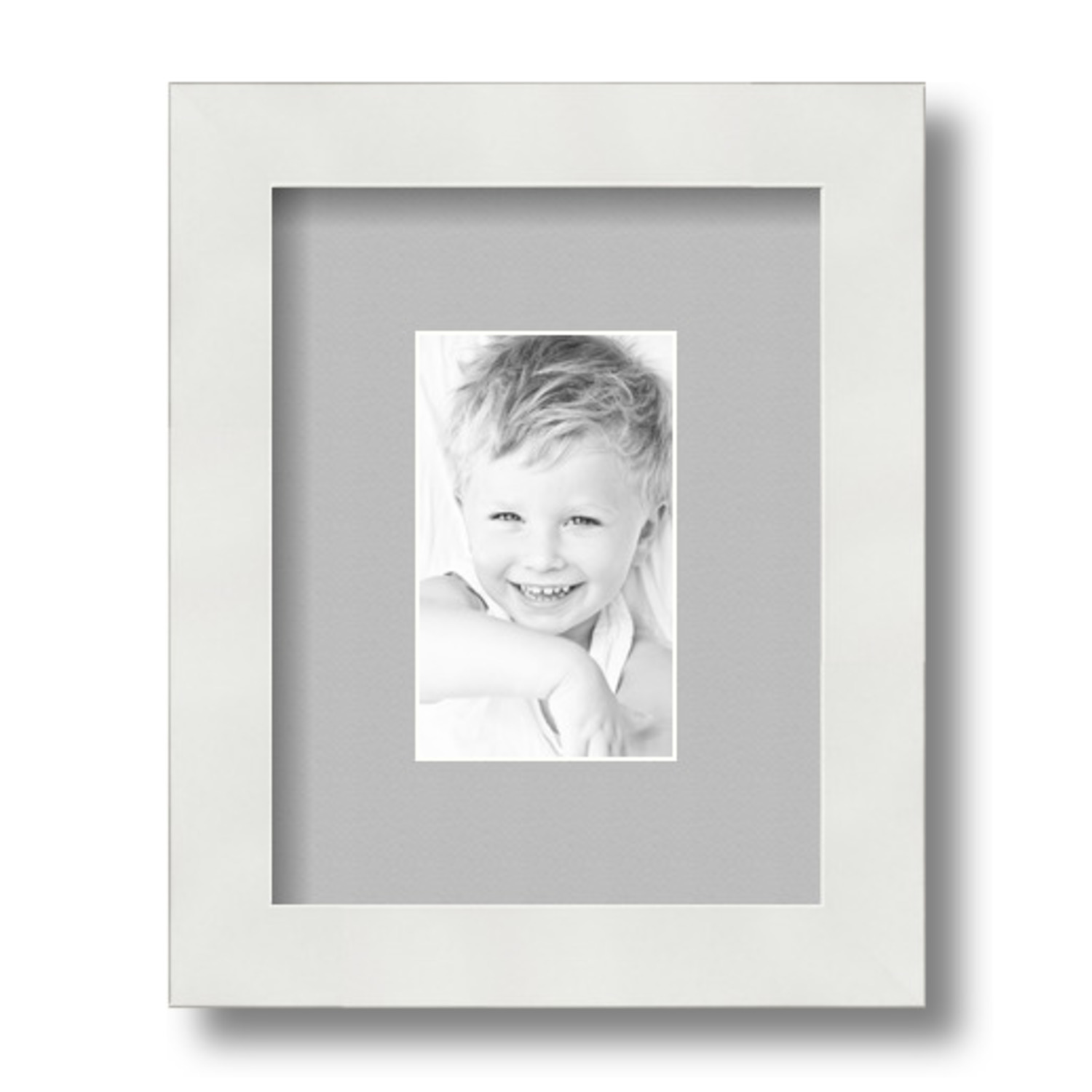 ArtToFrames 7x9 Matted Picture Frame with 3x5 Inch Single Mat Opening Framed in 1.25 Satin White Frame and 2 TV Grey Mat