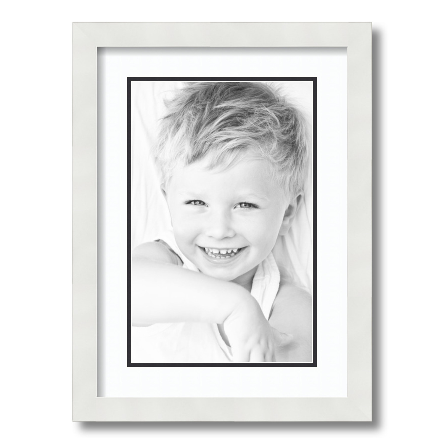 ArtToFrames 12.5x18 Matted Picture Frame with 8.5x14 Inch Double Mat Opening Framed in 1.25 Satin White Frame and 2 Super White and Black Mats. by