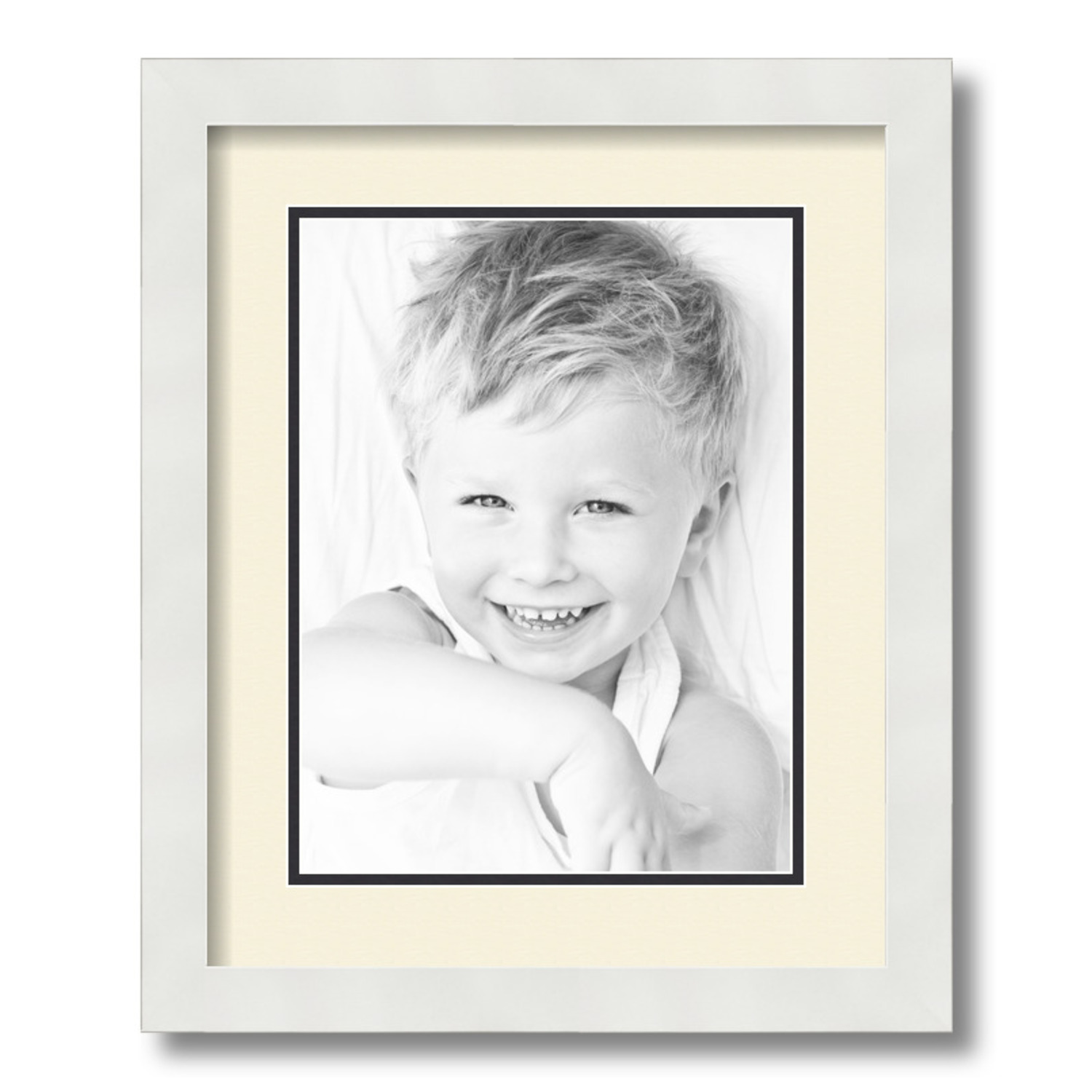 ArtToFrames 13x16 Matted Picture Frame with 9x12 Inch Double Mat Opening Framed in 1.25 Satin White Frame and 2 Ivory and Black Mats. by ArtToFrames