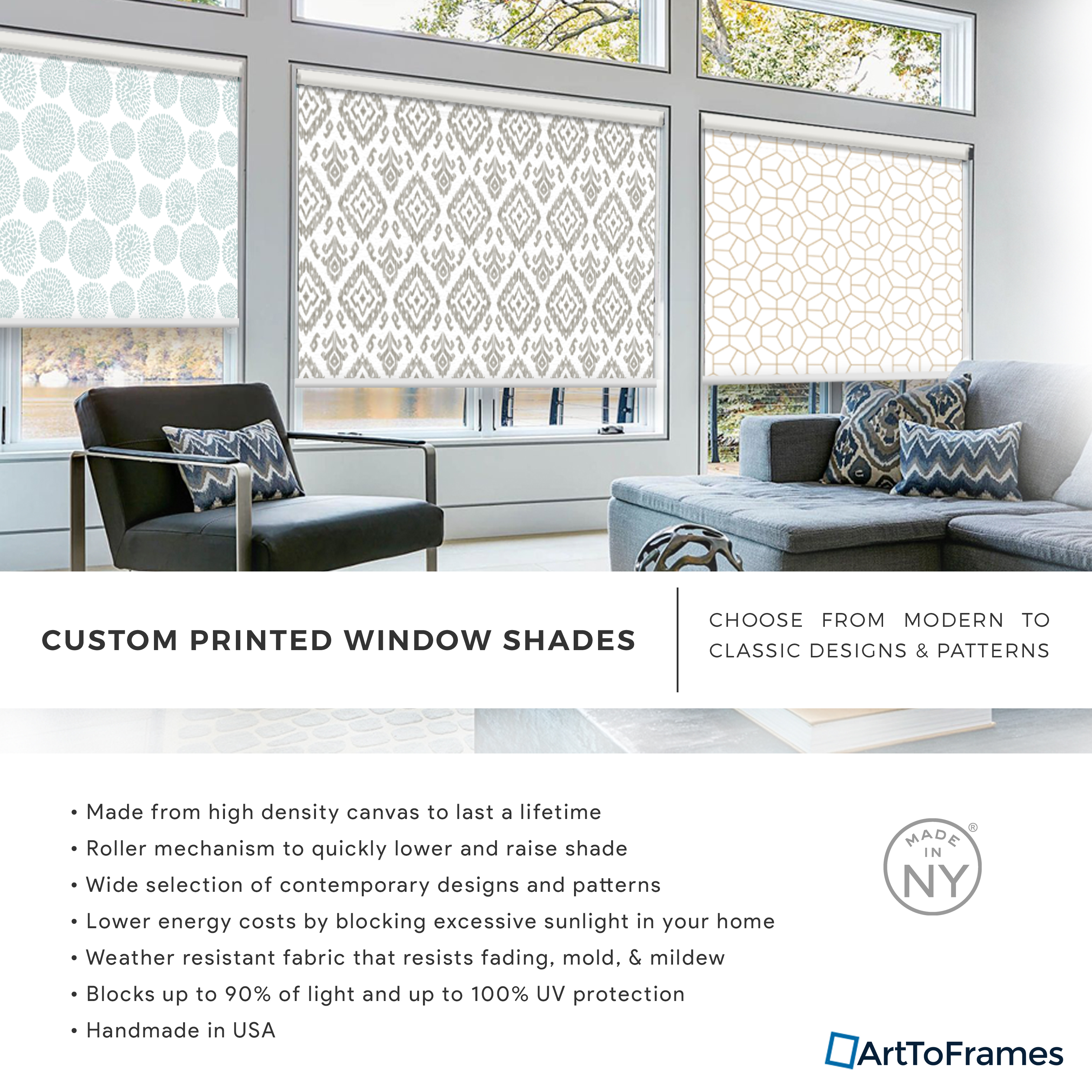 ArtToFrames Custom Window Shade - Blackout Ikat Light Blue Design Reversed Roll - Picture 33 of 888